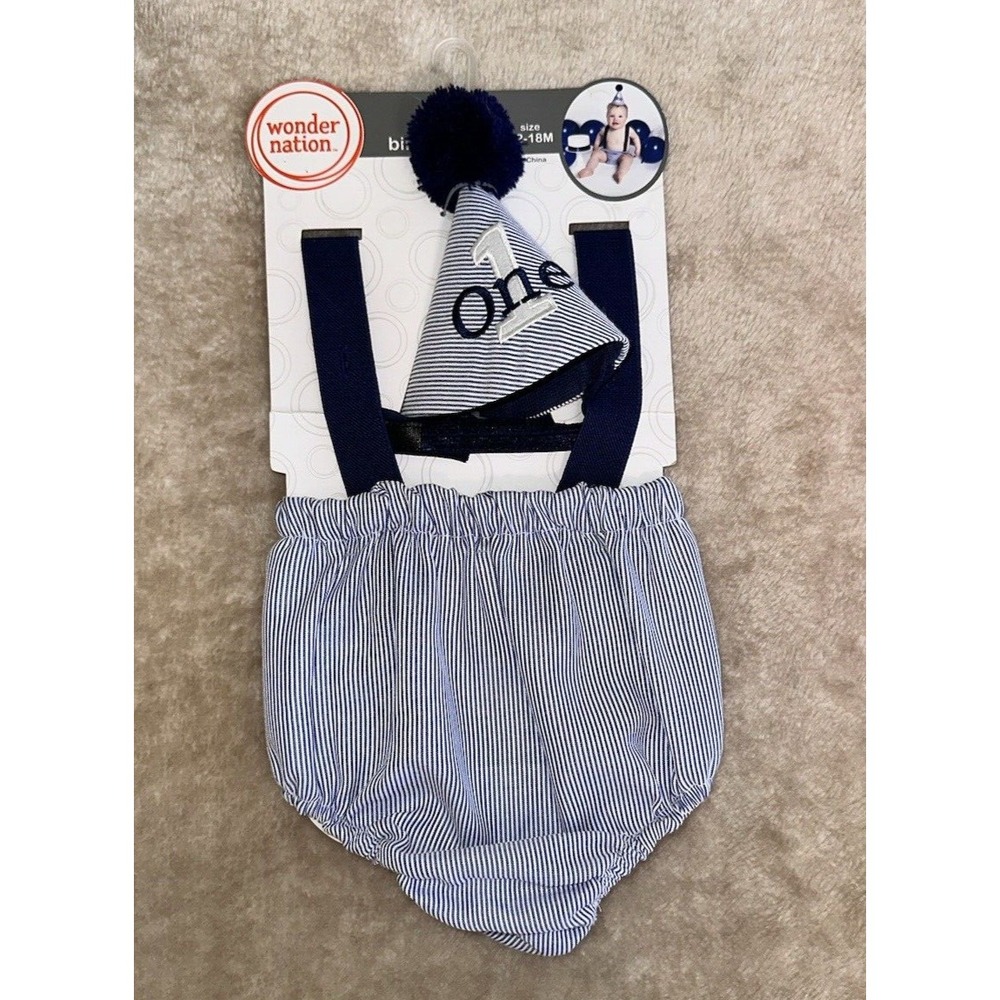 New Wonder Nation Baby Birthday Set One Size 12-18 First Birthday One 1 Blue